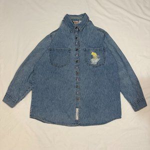 Disney Official Store Winnie The Pooh Denim Foral Embroidered Shirt L